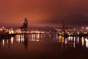 night, Lights, Port, Cranes, Tower, Photography, Water, Watertway, Reflection, Rivers, Places, Shine, Skies, Clouds, Cloudy