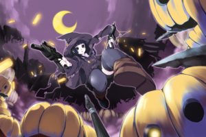 witch, Halloween, Moon, Weapons, Thigh, Highs, Anime, Girls, Pumpkins