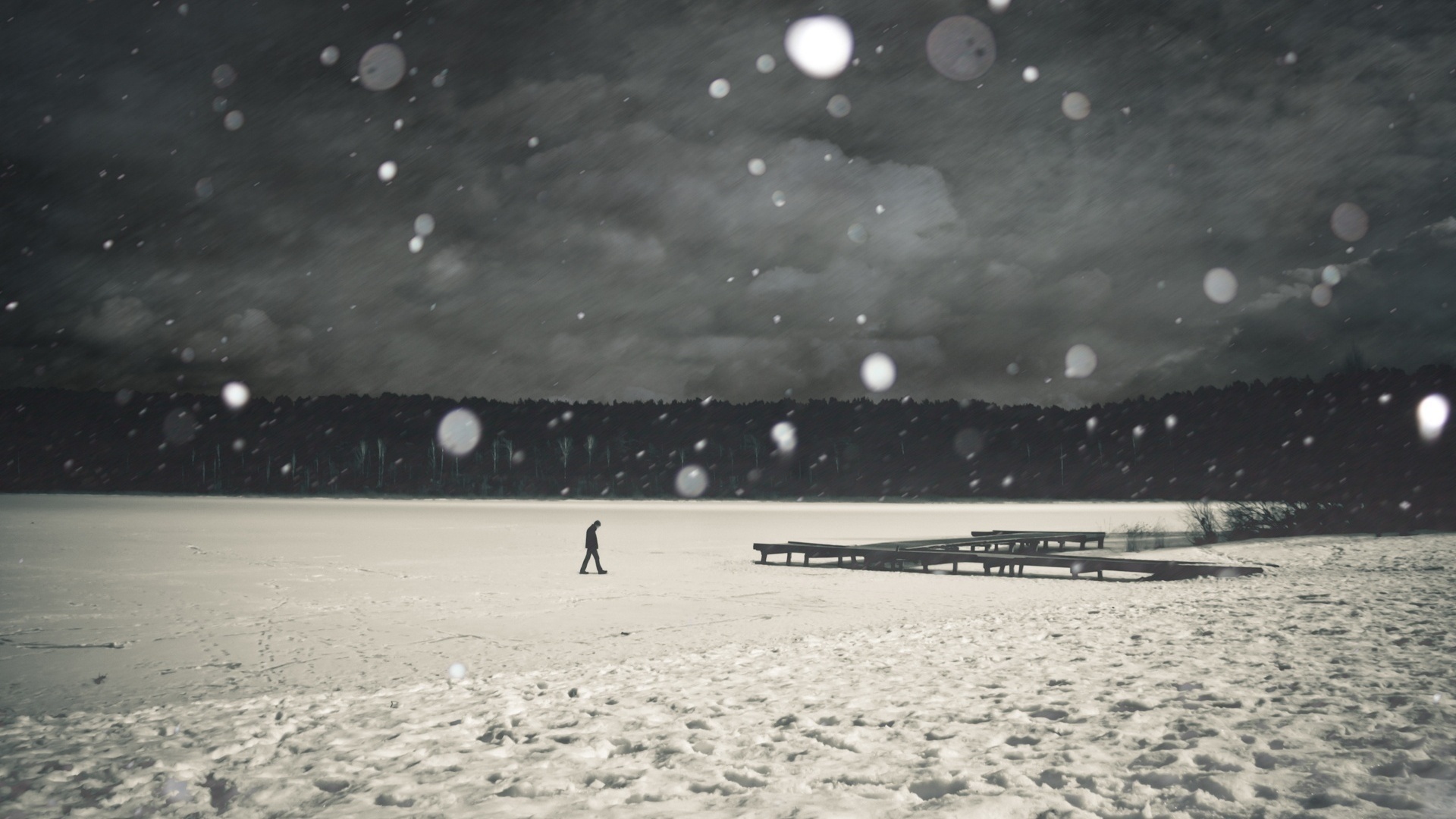 landscapes, Nature, People, Men, Males, Mood, Situation, Snow, Snowing, Snowflakes, Alone, Emotion, Manipulation Wallpaper