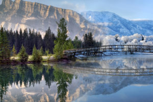 landscapes, Mountains, Lakes, Rivers, Reflection, Trees, Forest, Water, Snow, Winter, Architecture, Bridges