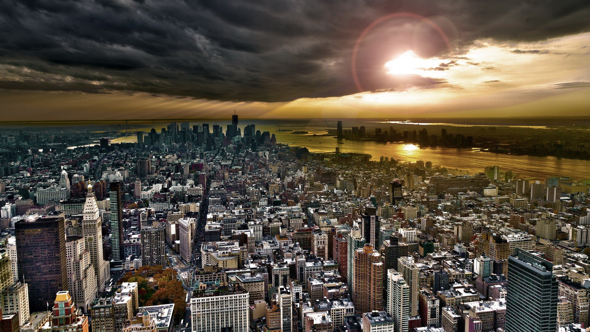 sunset, Landscapes, Cityscapes, Skylines, Architecture, New, York, City, Skyscrapers Wallpaper