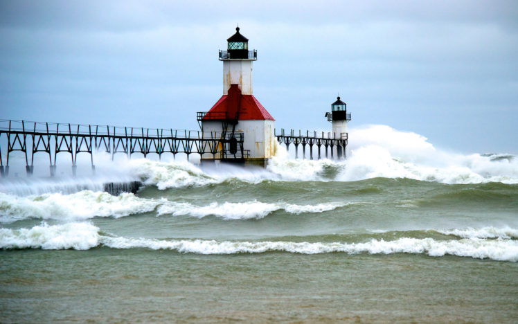 ocean, Sea, Waves, Lighthouse, Architecture, Buildings, Skies, Clouds, Nauture HD Wallpaper Desktop Background