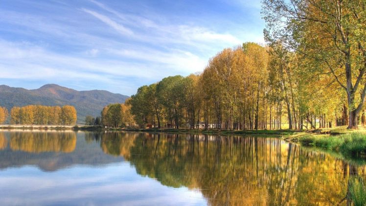 green, Clouds, Nature, Trees, Yellow, Lakes HD Wallpaper Desktop Background