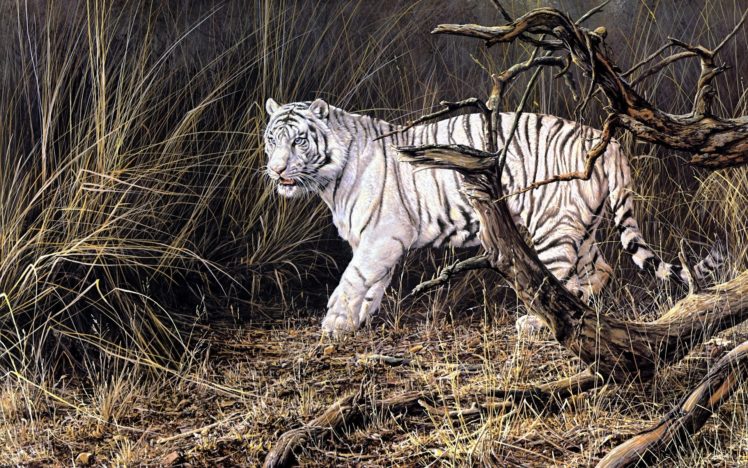 animals, Cats, Tiger, Painting, Art, Artistic, Nature, Forest, Landscapes HD Wallpaper Desktop Background