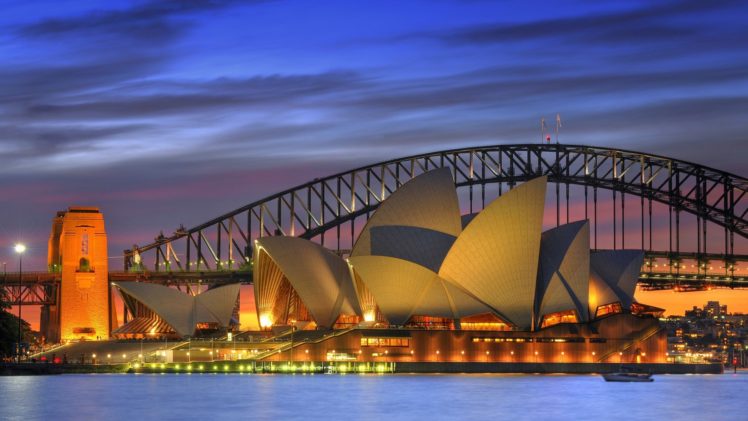 night, Bridges, Opera, House, Australia, Harbor, Sydney, Opera, House HD Wallpaper Desktop Background