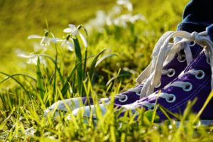 grass, Shoes, Objects, White, Flowers