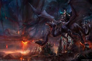 wings, Dragons, Rider, Fire, Magic, Artwork