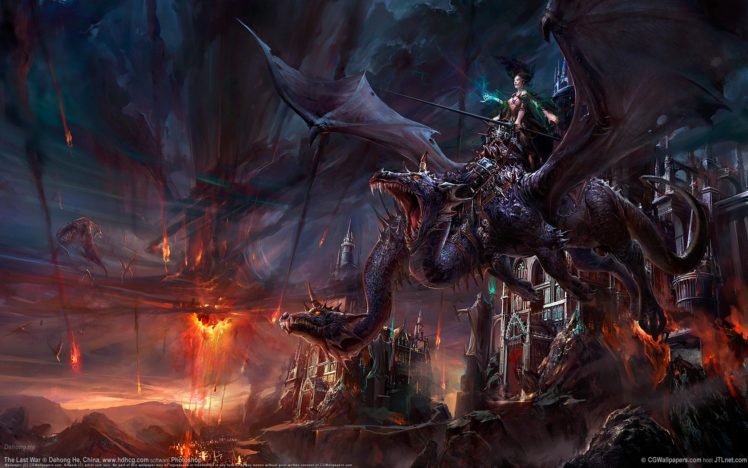 wings, Dragons, Rider, Fire, Magic, Artwork HD Wallpaper Desktop Background