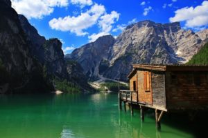 water, Mountains, Clouds, Landscapes, Nature, Cabin, Lakes, Blue, Skies