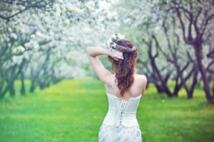 gothic, Spring, Seasons, Orchard, Trees, Blossoms, Flower, Grass, Photography, Dress, Witch, Occult, Dress, Corset, Shoulder, Pale, People, Mood, Brunette, Tattoo, Women, Females, Girls, Models, Babes, Style, Sen