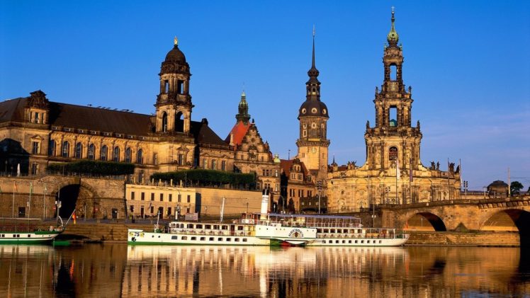 germany, Dresden, Vehicles, Boats, Ship, River, Water, Reflection, Shine, Architecture, Buildings, Hdr, Photography HD Wallpaper Desktop Background