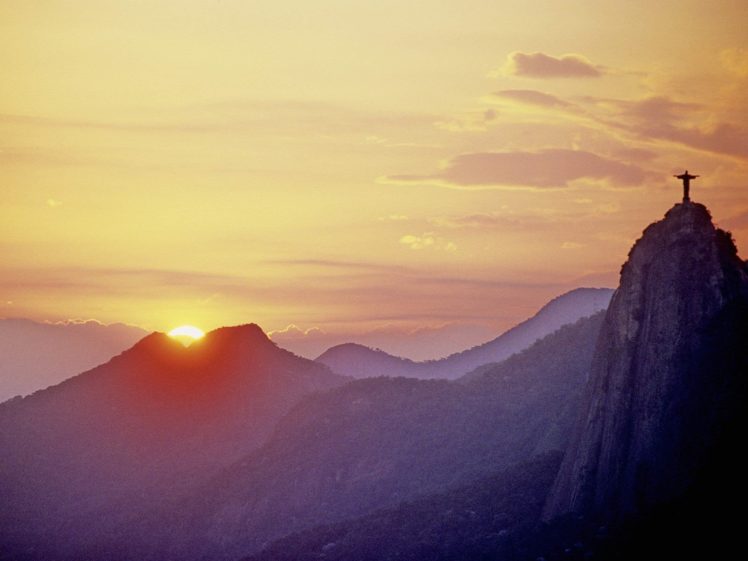 sunset, Silhouettes, Hills, Brazil, Sunlight, Rio, De, Janeiro, Cristo, Redentor, Christ, The, Redeemer HD Wallpaper Desktop Background