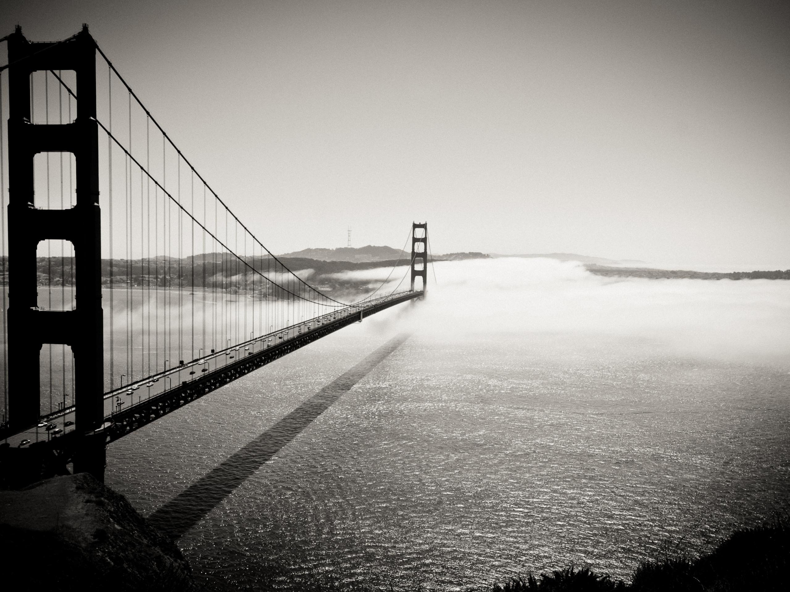 architecture, Fog, Bridges, Golden, Gate, Bridge, San, Francisco, Grayscale Wallpaper