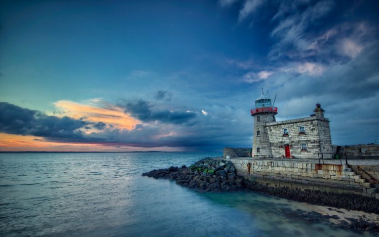 lighthouse, Sea, Clouds, Sunset HD Wallpaper Desktop Background