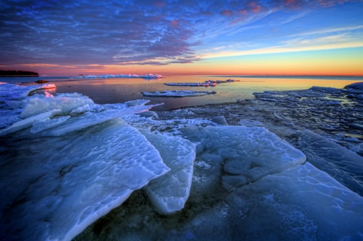 sea, Ice, Floes, Morning, Winter, Dawn HD Wallpaper Desktop Background