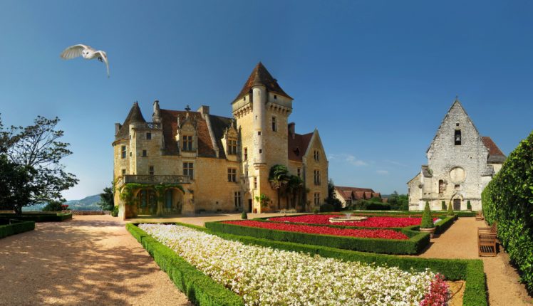 castle, France, Parks, Landscape, Chateau, Des, Milandes, Shrubs HD Wallpaper Desktop Background