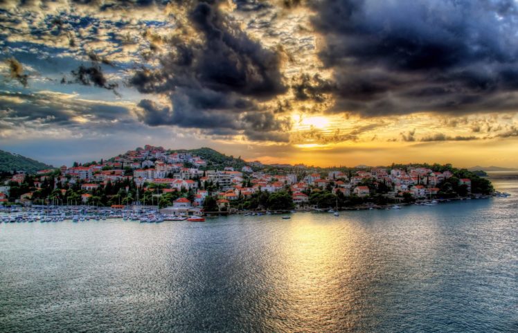 croatia, Houses, Sea, Sky, Coast, Dubrovnik, Clouds, Hdr, Cities HD Wallpaper Desktop Background