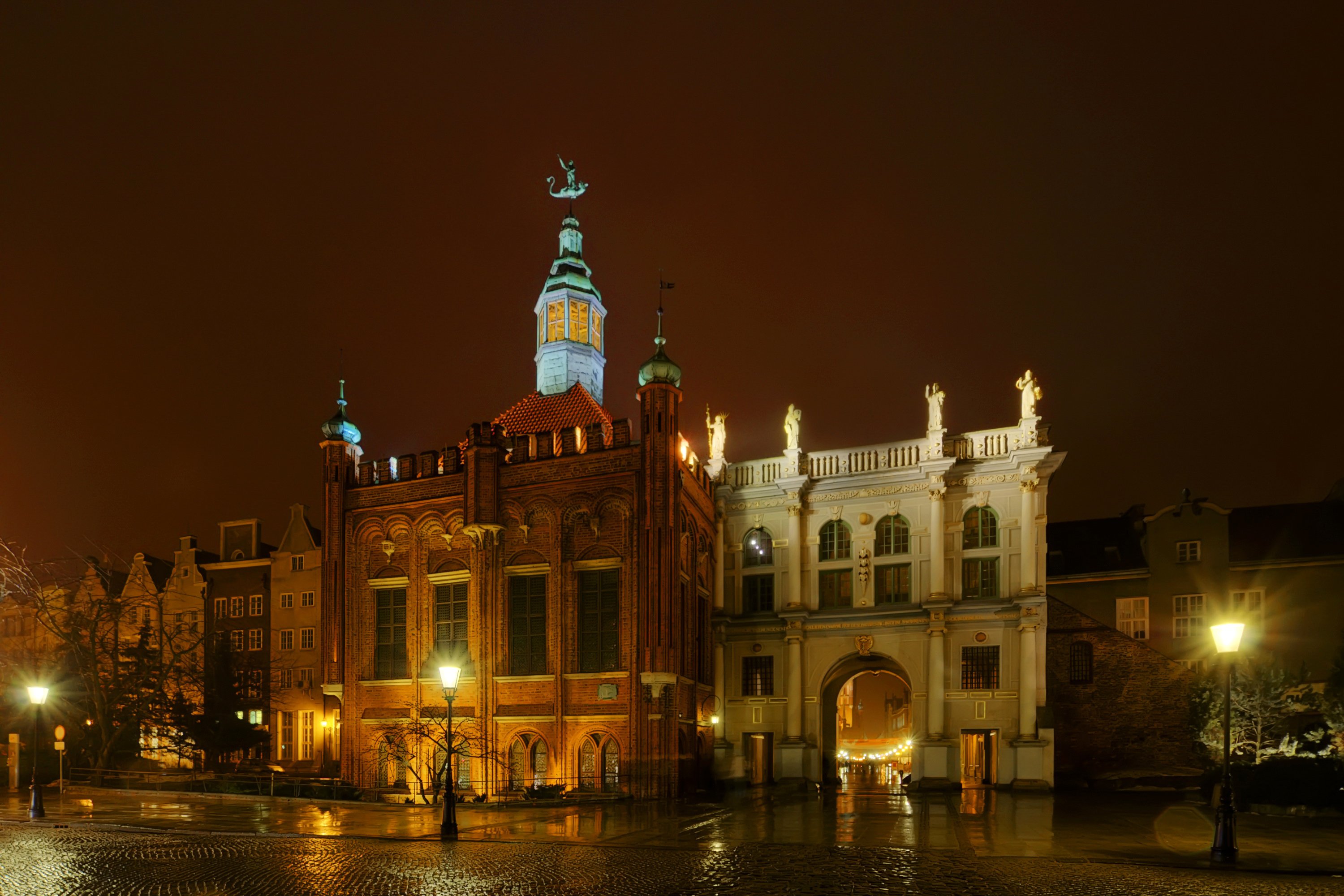 poland, Houses, Gdansk, Night, Street, Lights, Street, Cities Wallpaper