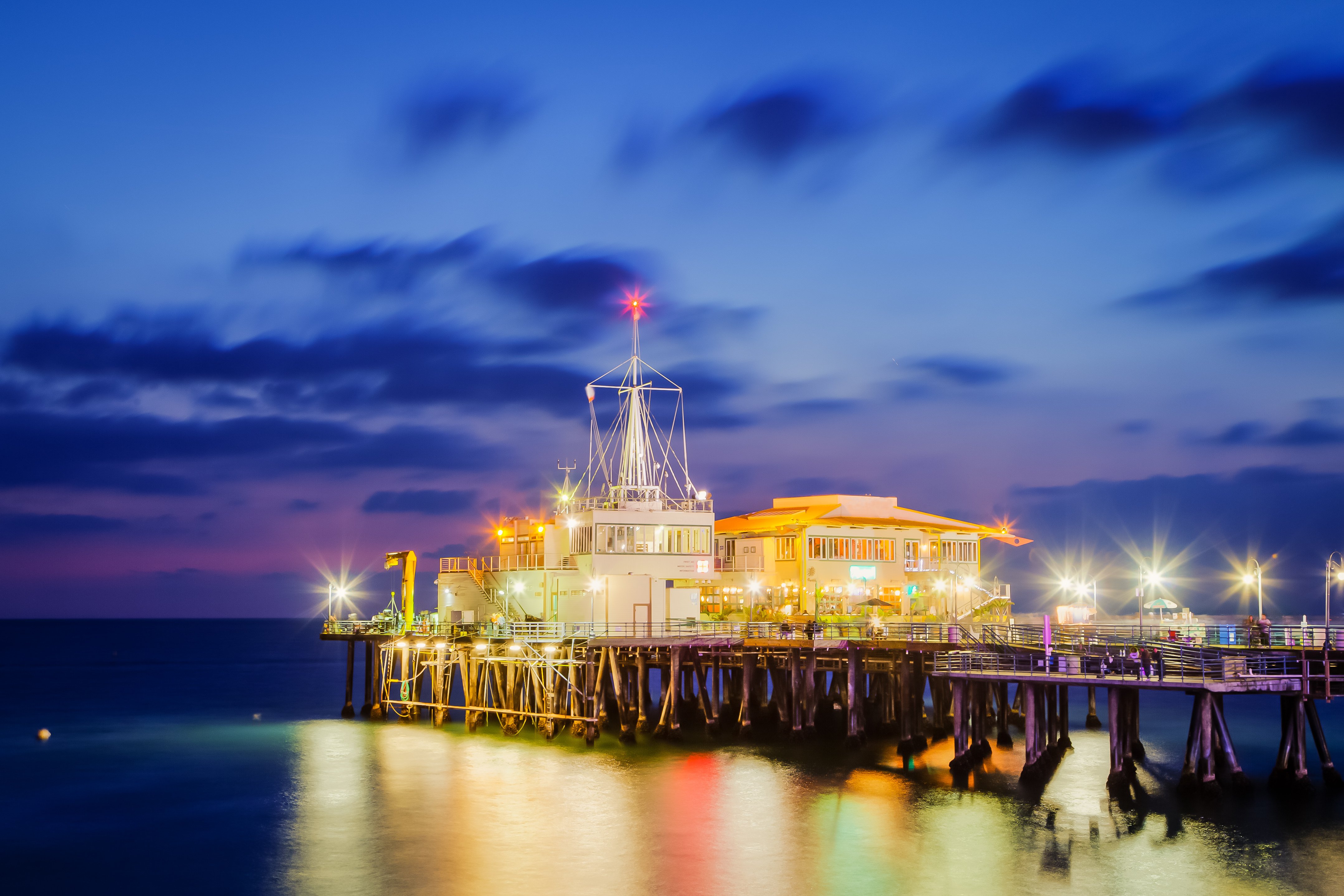 santa, Monica, Pier, California, Usa, Ocean, Sea, Reflection, Lights Wallpaper