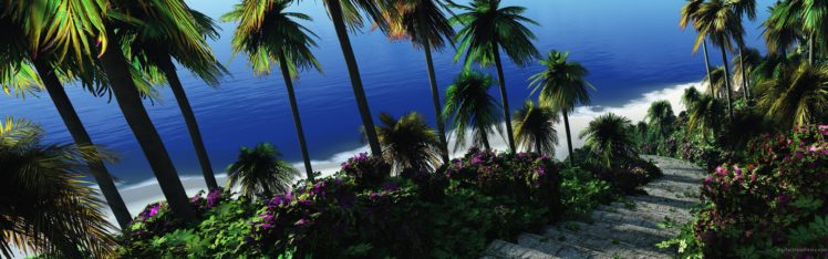 stairways, Digital, Art, Palm, Trees HD Wallpaper Desktop Background