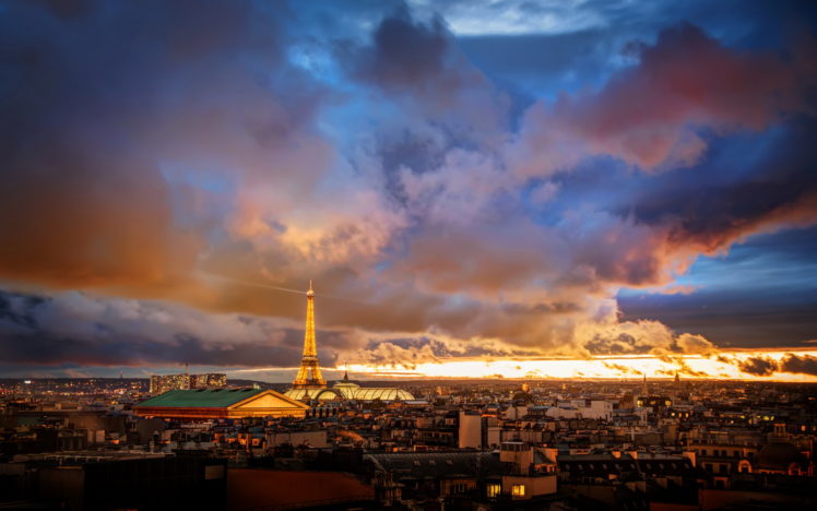 france, Paris, Cities, Hdr, Night, Lights, Eiffel, Tower, Architecture, Buildings, Monument, Sky, Clouds, Scenic, Panorama HD Wallpaper Desktop Background