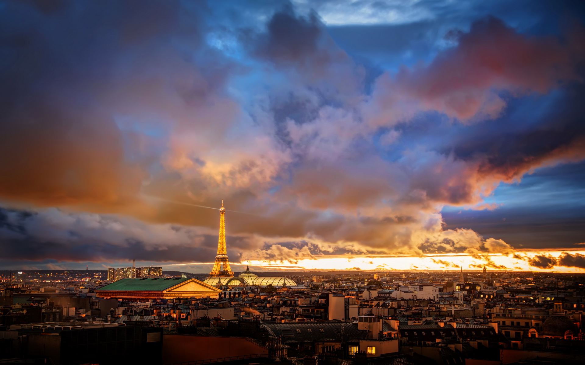 france, Paris, Cities, Hdr, Night, Lights, Eiffel, Tower, Architecture, Buildings, Monument, Sky, Clouds, Scenic, Panorama Wallpaper