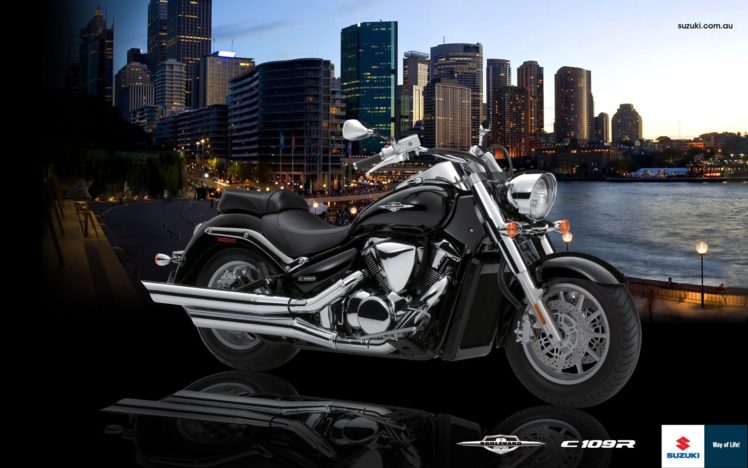 water, Black, Suzuki, Vehicles, Motorbikes, Cities, Boulevard HD Wallpaper Desktop Background