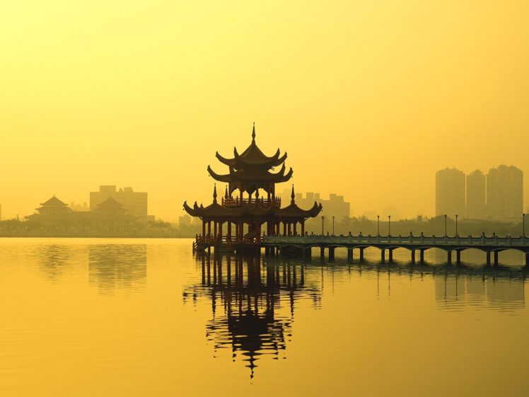 landscapes, Asians, Lakes, Temples, Reflections HD Wallpaper Desktop Background