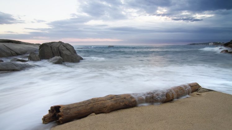 beach, Log, Ocean, Rocks, Stones HD Wallpaper Desktop Background
