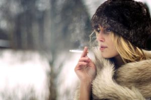 blonde, Winter, Smoking, Cigarette