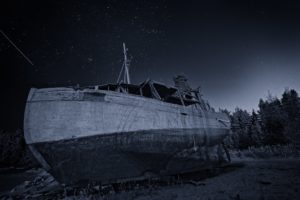 boat, Beached, Night, Abandon, Deserted, Stars