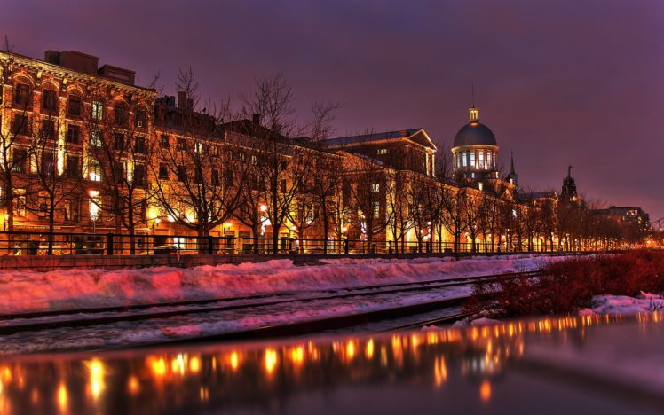 buildings, Night, Snow, Winter HD Wallpaper Desktop Background