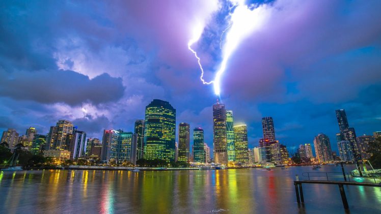 buildings, Skyscrapers, Lightning, Storm, Stop, Action, Clouds HD Wallpaper Desktop Background