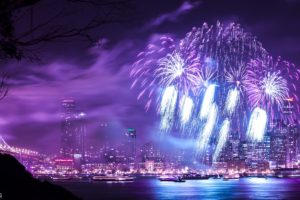 fireworks, Night, Purple, Timelapse, Buildings, Skyscrapers