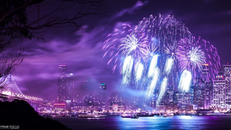 fireworks, Night, Purple, Timelapse, Buildings, Skyscrapers HD Wallpaper Desktop Background