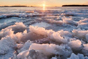 ice, Sunset, Lake