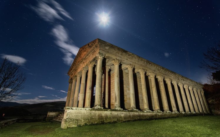 moonlight, Stars, Ancient, Night, Columns HD Wallpaper Desktop Background