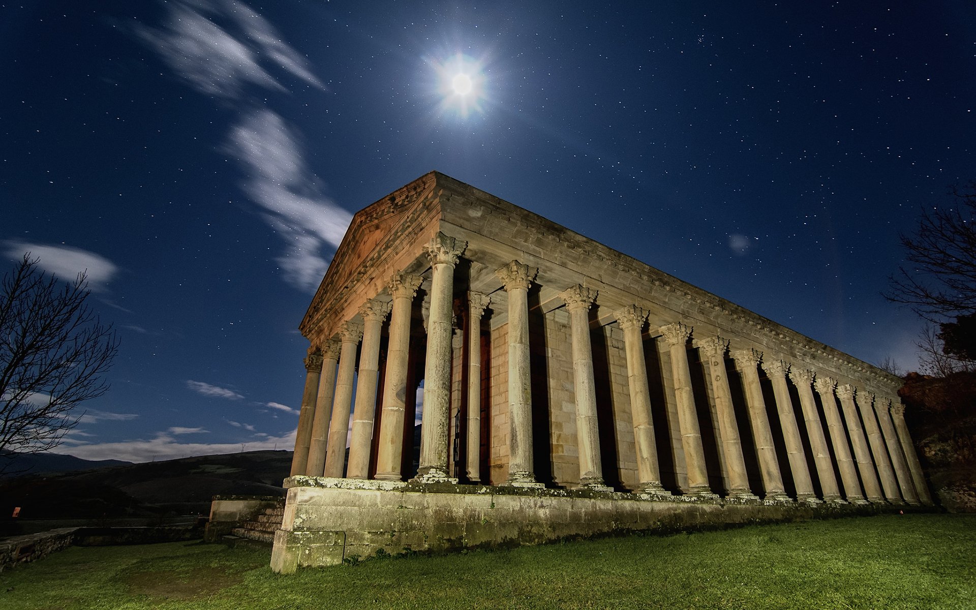 moonlight, Stars, Ancient, Night, Columns Wallpapers HD / Desktop and