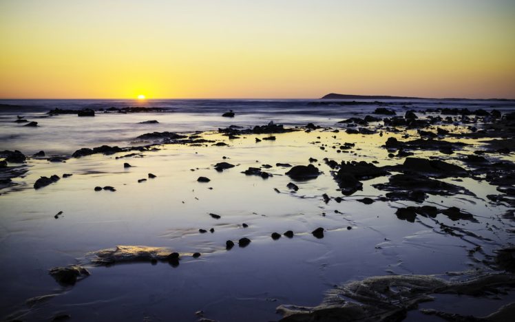 ocean, Sunset, Rocks, Stones HD Wallpaper Desktop Background