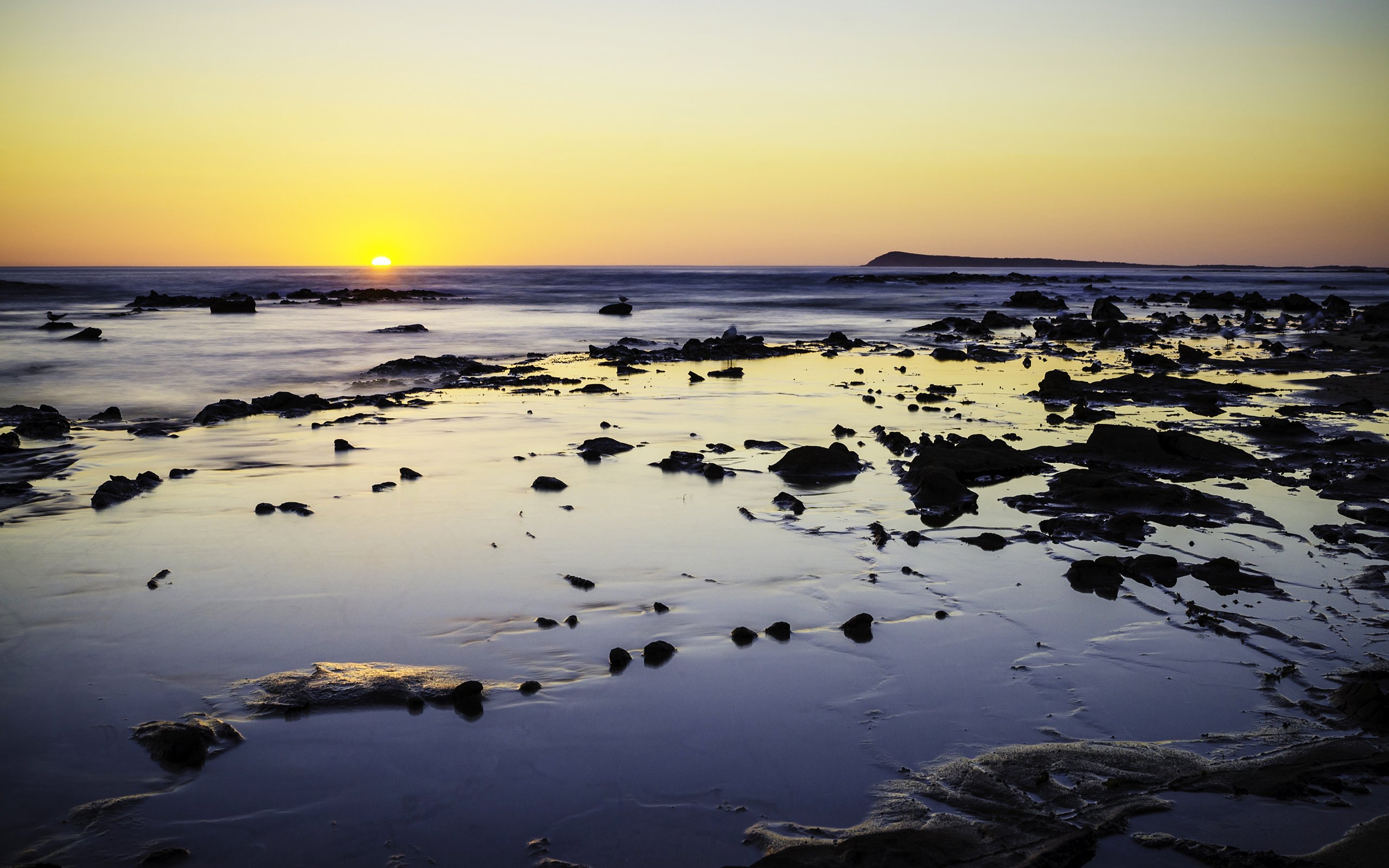 ocean, Sunset, Rocks, Stones Wallpaper