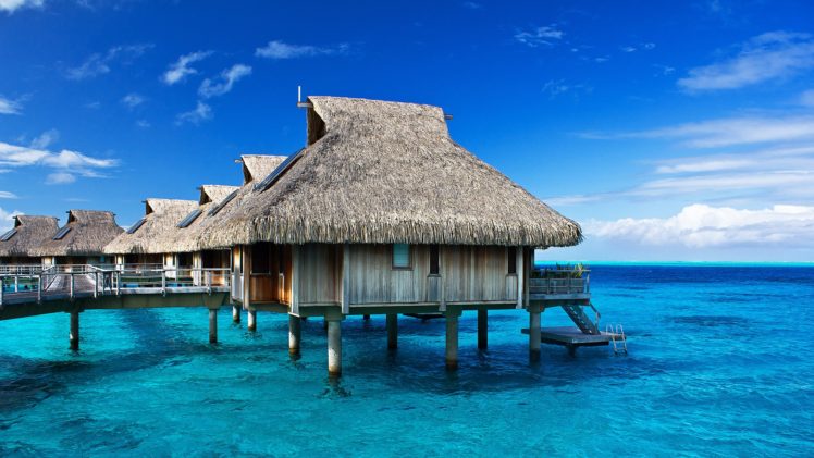 tropical, Hut, Resort, Ocean HD Wallpaper Desktop Background