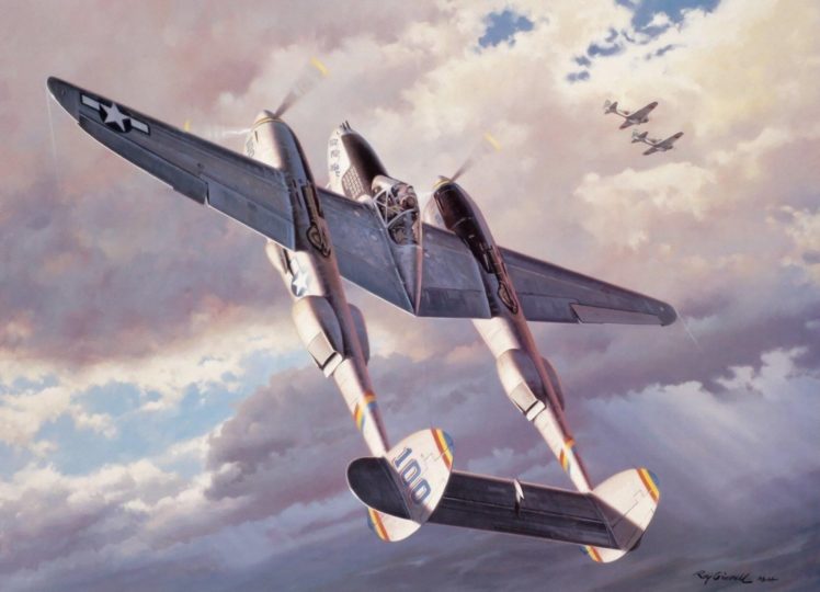 ww2, War, Art, Aviation, Fighter, Airplane, Painting, P38, Lightning HD Wallpaper Desktop Background