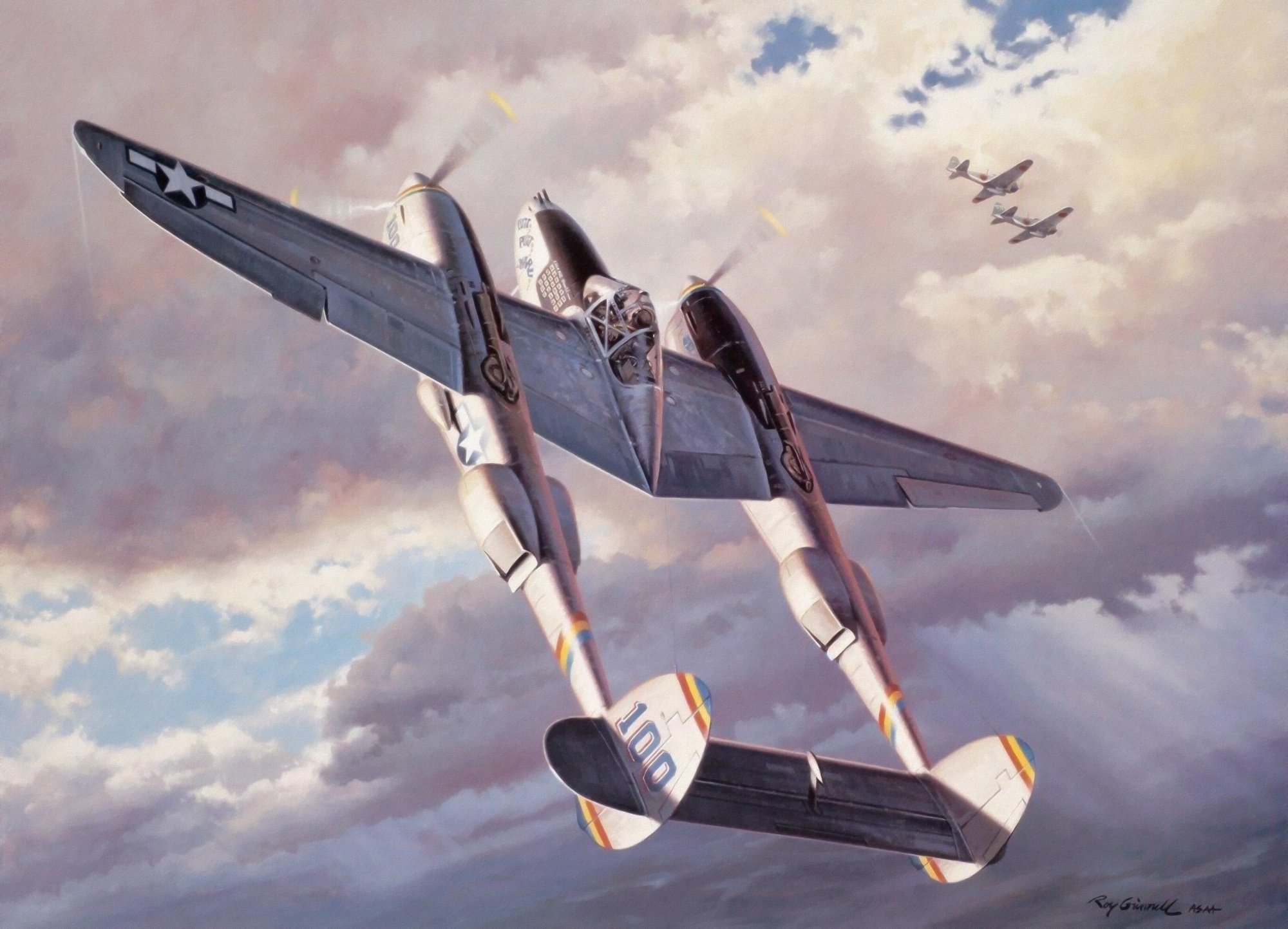 ww2, War, Art, Aviation, Fighter, Airplane, Painting, P38, Lightning Wallpaper