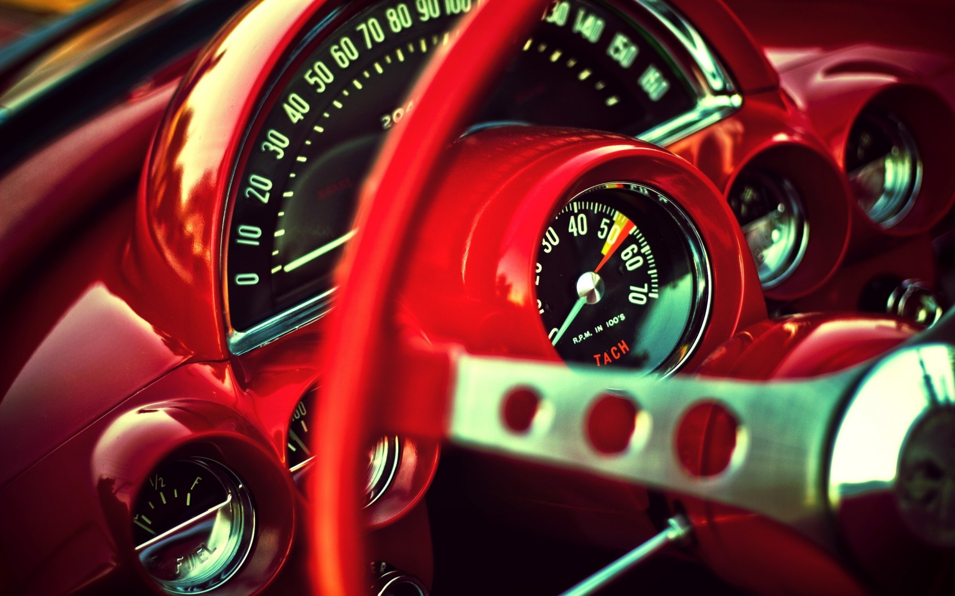 vehicles, Cars, Chevy, Chevrolet, Corvette, Old, Retro, Classic, Red, Colors, Contrast, Numbers, Wheels, Gauge, Glass, Interior, Close, Up, Macro, Muscle Wallpaper