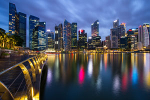 singapore, Cityscape, Cities, Architecture, Buildings, Skyscraper, Water, Harbor, Marina, Fence, Rail, Sidewalk, Path, Night, Lights, Hdr, Reflection, Sky, Clouds, Photography, Hong, Kong