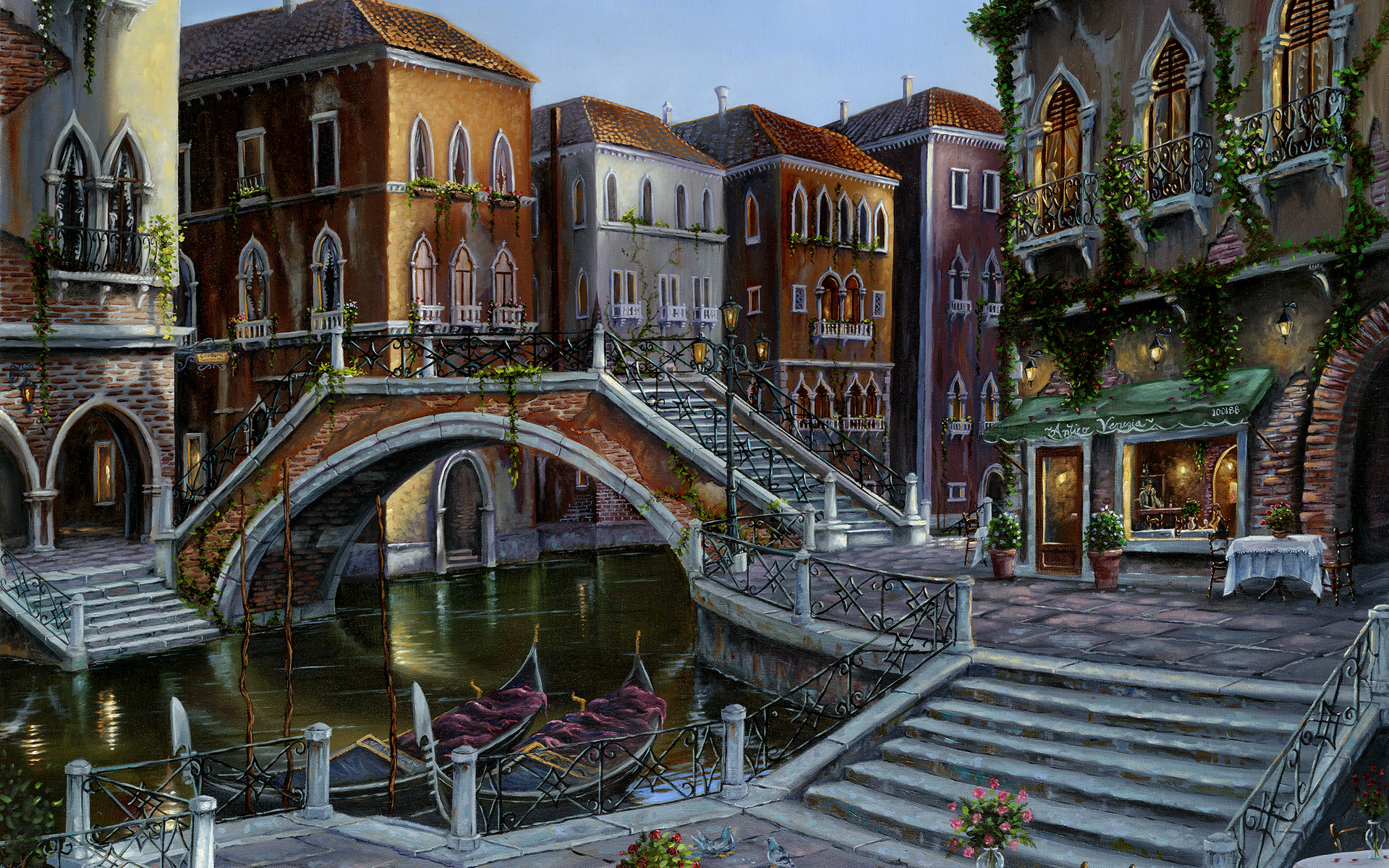 robert, Finale, Venician, Venice, Italy, Art, Detail, Palce, Architecture, Cities, Buildings, Bridges, Sidewalk, Stairs, Rivers, Canal, Water, Way, Colors, Painting, Scenic Wallpaper