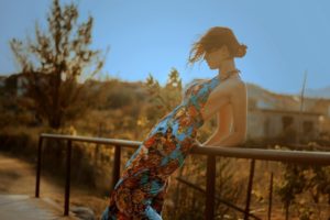 ariel, Sexy, Sensual, Babes, Pose, Style, Mood, Redhead, Dress, Soft, Fence, Rail, Landscapes, Grass, Trees, Sky, Architecture, Buildings, Houses, Models, Porn, Adult, Women, Female, Girl