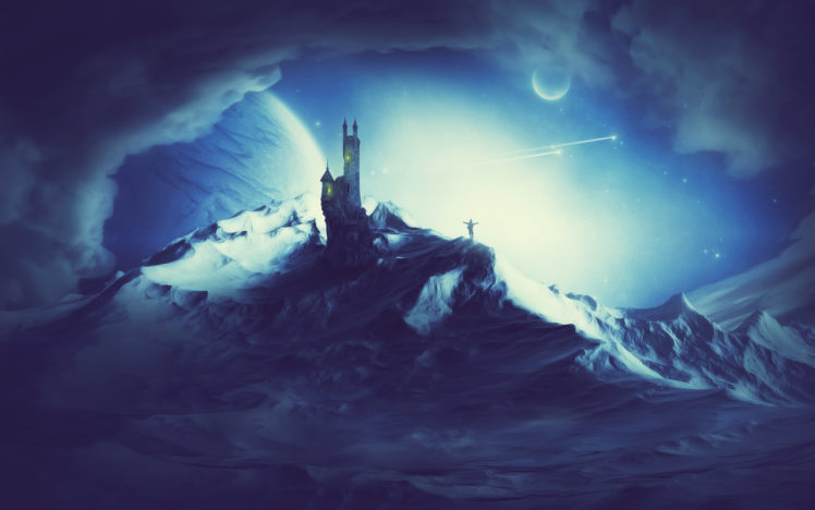 anime, Fantasy, Landscapes, Dark, Mountains, Night, Moon, Moonlight, Art, Artistic, Sky, Clouds, Planets, Sci, Fi, Architecture, Buildings, Castles, People, Magic, Adventure, Paintings, Snow, Winter, Sesons, Cold HD Wallpaper Desktop Background