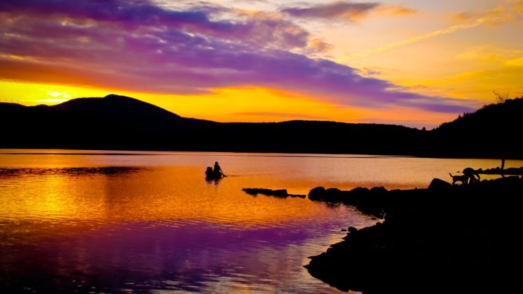 landscapes, Silhouettes, Boats, Reflections, Sea HD Wallpaper Desktop Background