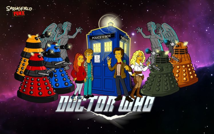 tardis, Dalek, The, Simpsons, Amy, Pond, Eleventh, Doctor, Doctor, Who, Crossovers, Weeping, Angel HD Wallpaper Desktop Background